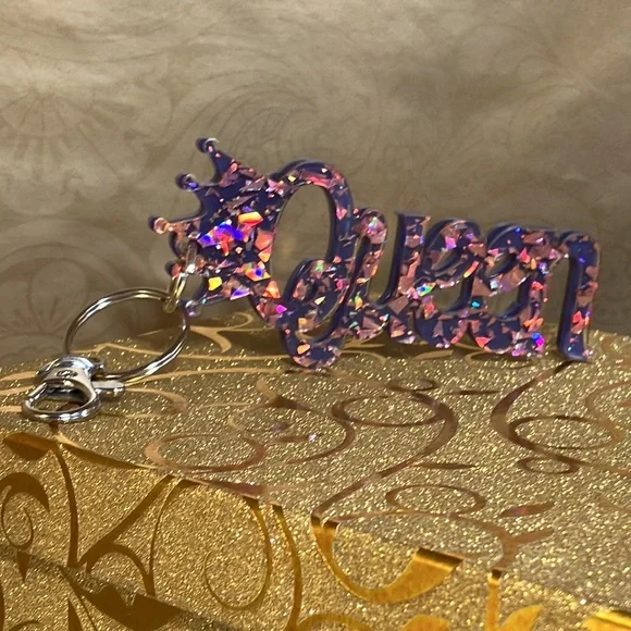 Queen KeyChain / Purse Charm Purple and Rose Gold Sparkle - Picture 14 of 15